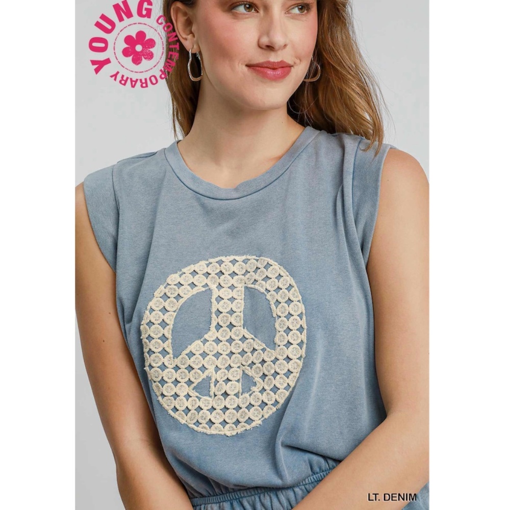 Umgee Blue Peace Sign Romper - Picture 2 of 3